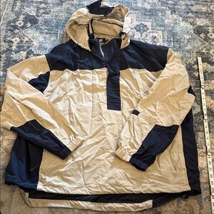 CHAPS Men's Navy and Beige Hooded Windbreaker Jacket. Size XL